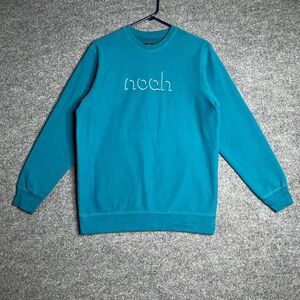 Noah NYC Teal Blue Embroidered Logo Crewneck Sweatshirt Large Made in Canada